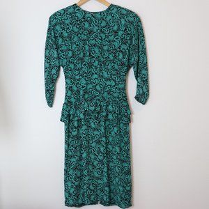 Maggy London By Jeannene Booher Vintage Peplum Floral Green Black Dress ~ Size 6